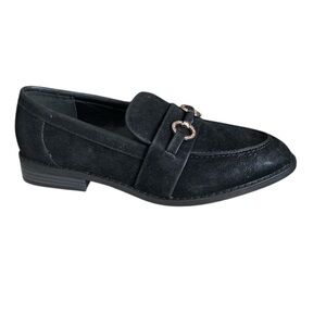 Jones NY Coral Faux Leather Black Loafers w/Gold Logo Buckle Women’s Size 9.5